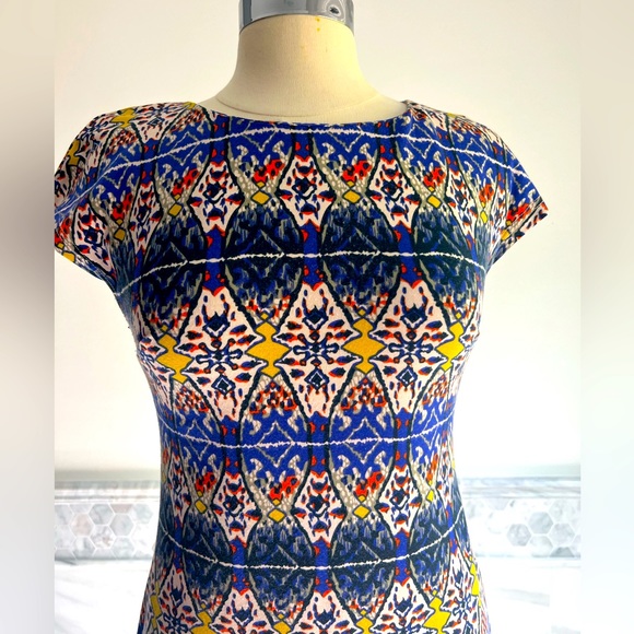 Clove Stretch Geo Design Cap Sleeves Midi Bodycon Dress 6 - Picture 3 of 8